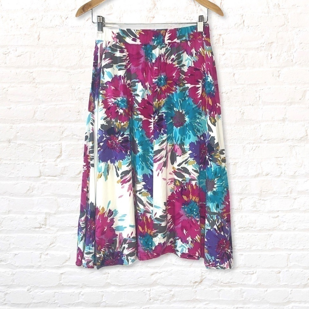 Old Navy Floral Pleated A-Line Skirt Size Small White Purple Pink Blue - Picture 2 of 7